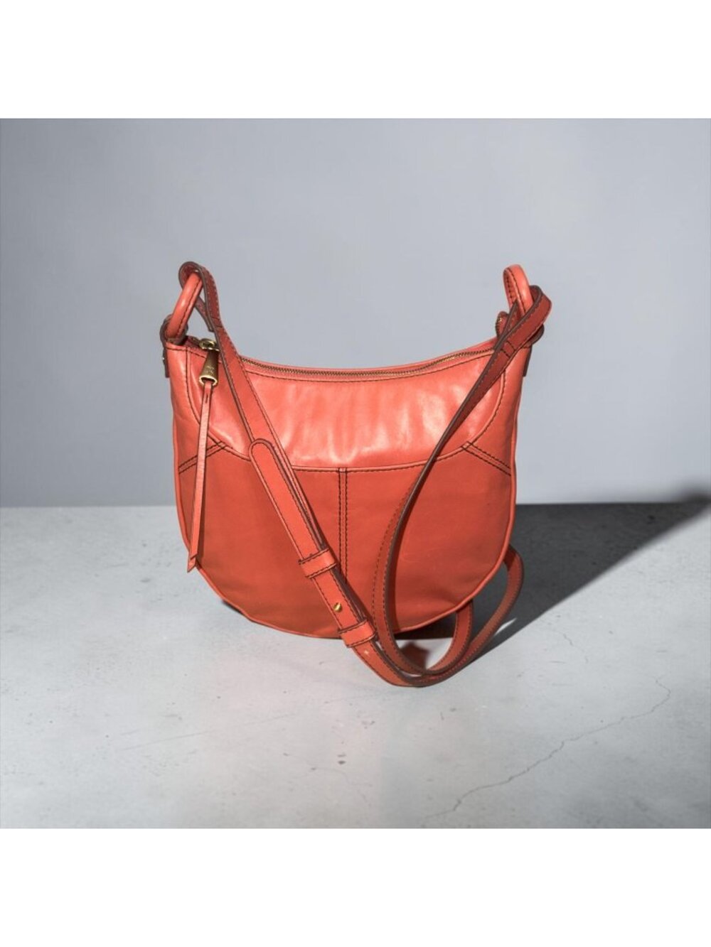HOBO Sheila Scoop Crossbody Pink Cherry Blossom Polished Leather Curved Bag